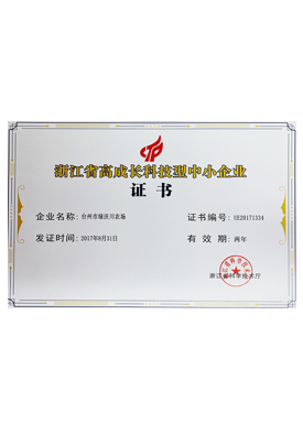 Certificate of high growth technology SMEs in Zhejiang Province